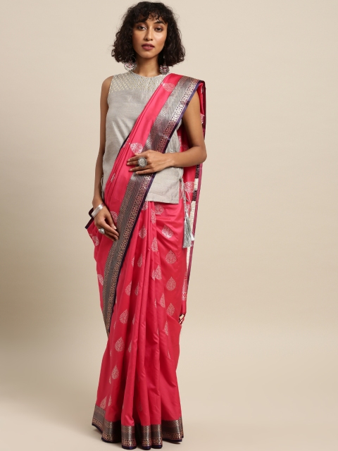 

Varkala Silk Sarees Pink & Navy Blue Silk Blend Woven Design Kanjeevaram Saree