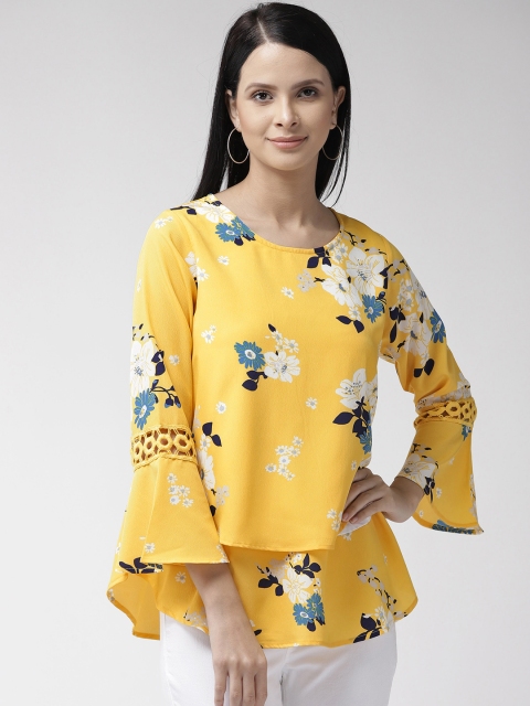 

plusS Women Yellow & White Floral Print Layered A-Line Top
