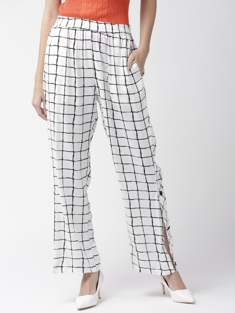 

plusS Women White & Black Checked Straight Palazzos