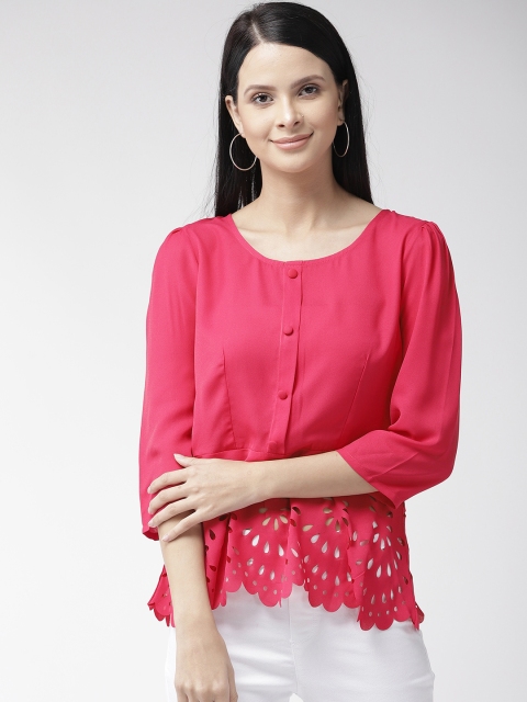 

plusS Women Fuchsia Solid A-Line Top with Cut Out Detail