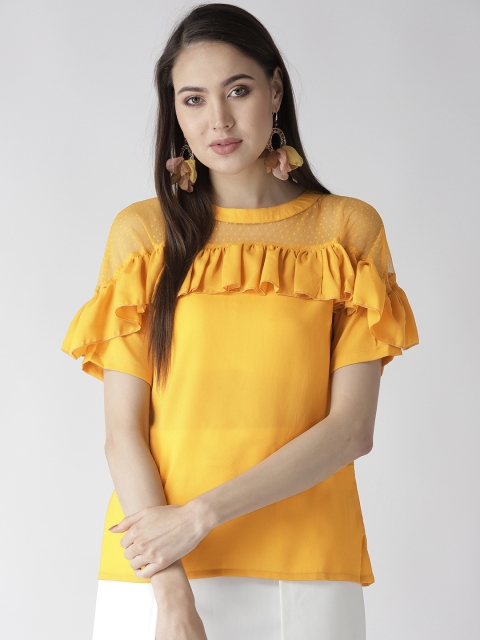 

plusS Women Mustard Yellow Solid Ruffled Detail Top