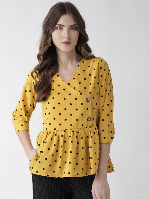 

plusS Women Mustard Yellow & Black Printed Wrap Top