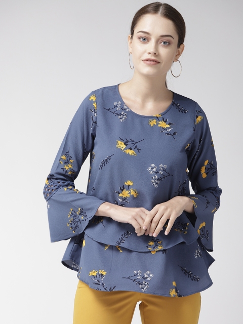 

plusS Women Navy Blue Printed Layered A-Line Top