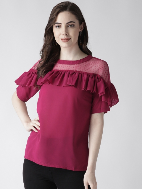 

plusS Women Magenta Solid Ruffled Detail Top