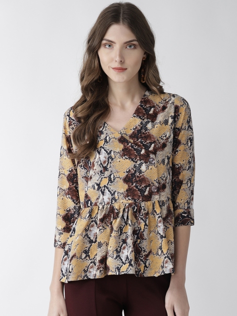 

plusS Women Brown Snakeskin Print Wrap Top