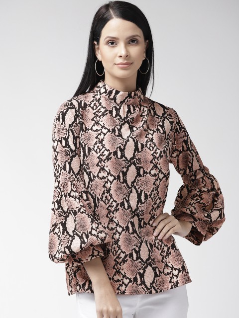 

plusS Women Beige & Black Snakeskin Print Top
