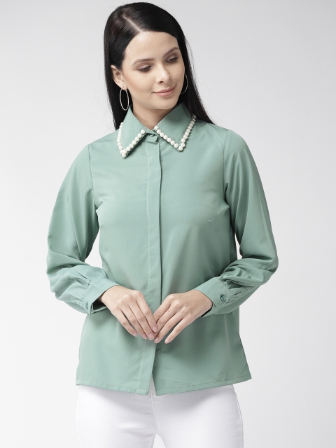 

plusS Women Green Solid Casual Shirt