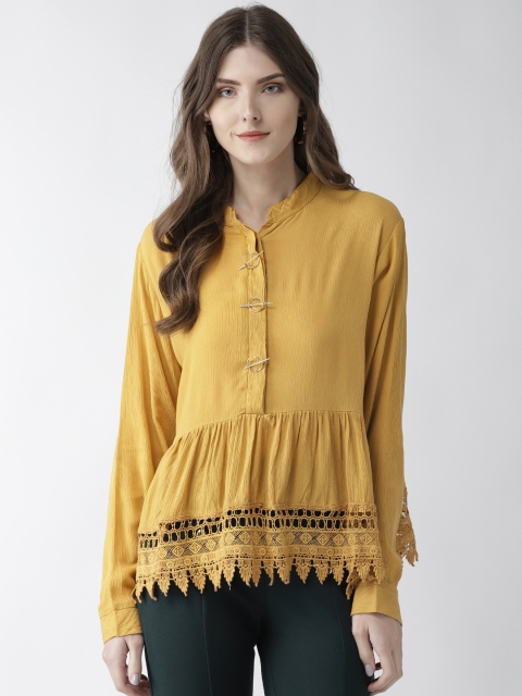 

plusS Women Mustard Yellow Solid A-Line Top