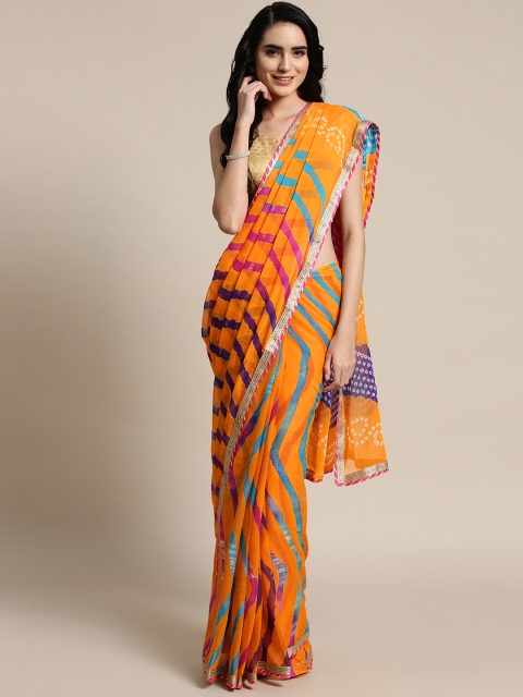 

Geroo Jaipur Hand Dyed Orange Bandhani Chiffon Sustainable Saree