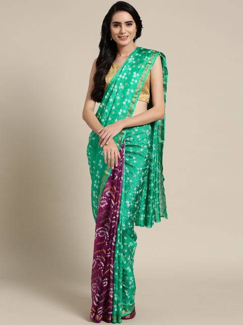 

Geroo Jaipur Green & Purple Hand Dyed Bandhani Saree