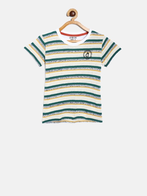 

Gini and Jony Boys Off-White & Green Striped Round Neck T-shirt