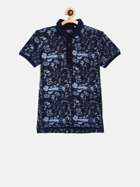 

Gini and Jony Boys Navy Blue Printed Polo Collar Pure Cotton T-shirt