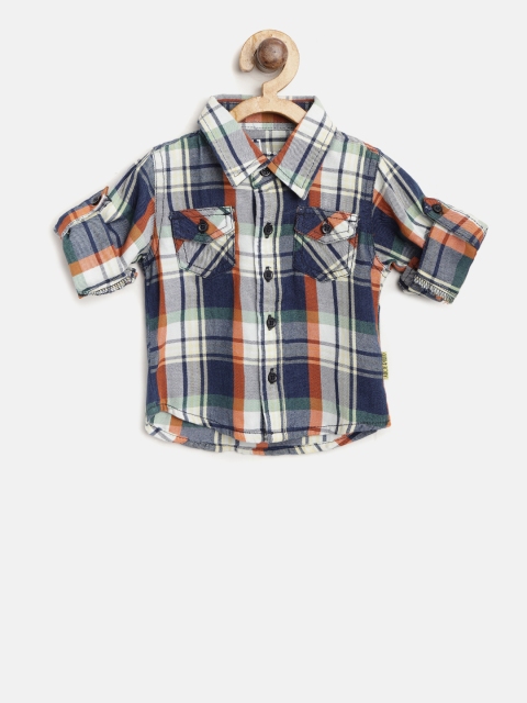 

Gini and Jony Boys Navy Blue & Green Regular Fit Checked Casual Shirt
