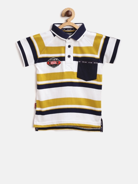 

Gini and Jony Boys White & Navy Blue Striped Polo Collar T-shirt