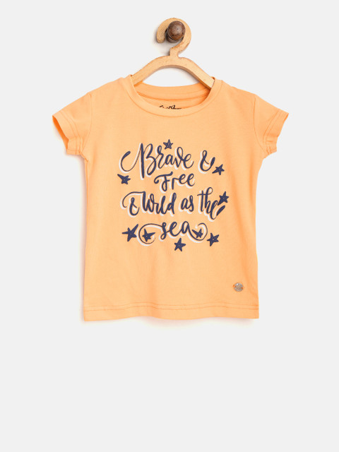 

Gini and Jony Girls Peach-Coloured Printed Round Neck T-shirt