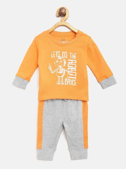 

Gini and Jony Girls Orange & Grey Melange Printed T-shirt with Joggers