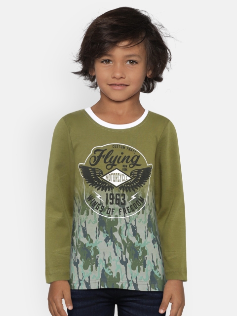 

Gini and Jony Boys Olive Green Printed Round Neck T-shirt