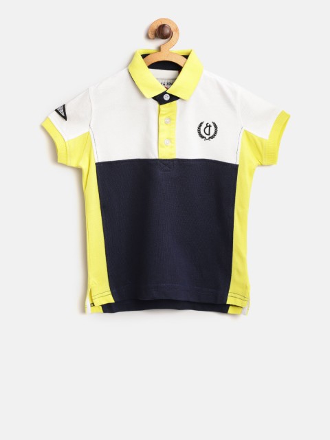 

Gini and Jony Boys Navy Blue & White Colourblocked Polo Collar T-shirt