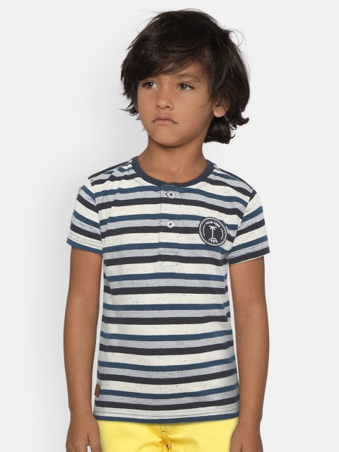 

Palm Tree Boys Navy Blue & Off White Striped Henley Neck T-shirt