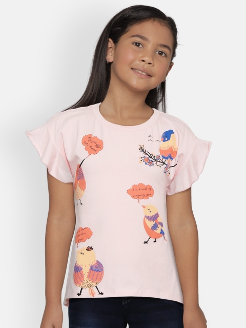 

Gini and Jony Girls Pink & Coral Orange Printed A-Line Top