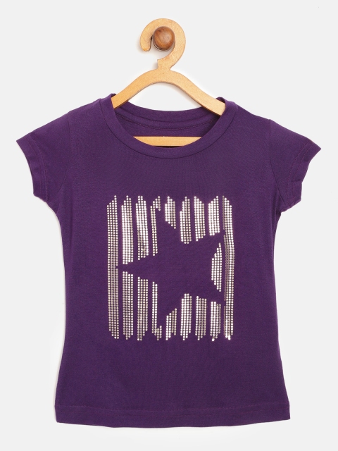 

Palm Tree Girls Aubergine & Silver Star & Dot Print Round Neck T-shirt, Purple