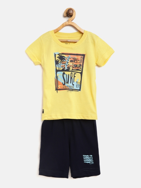 

Palm Tree Boys Yellow & Navy Blue Printed T-shirt with Shorts