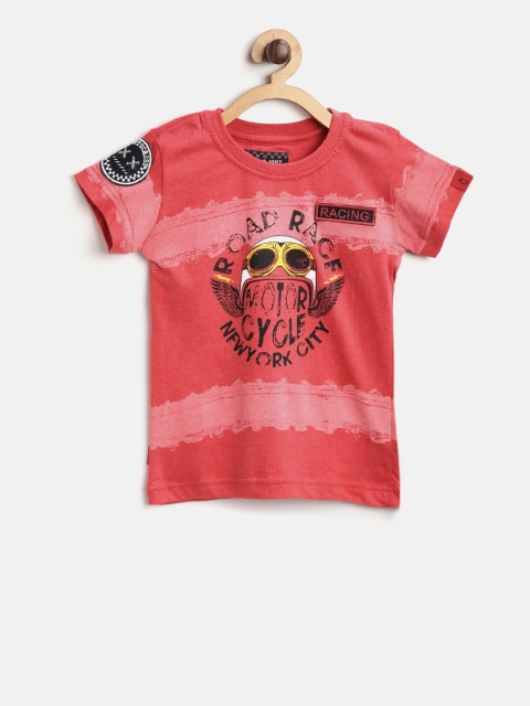 

Gini and Jony Boys Brick Red Printed Round Neck T-shirt