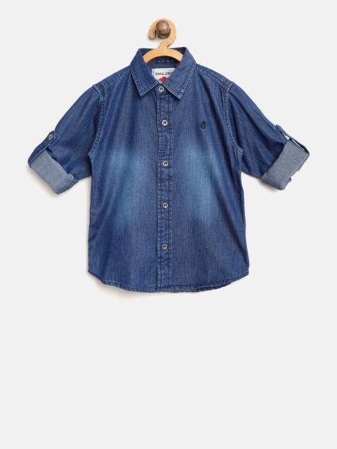 

Gini and Jony Boys Blue Regular Fit Faded Chambray Casual Shirt