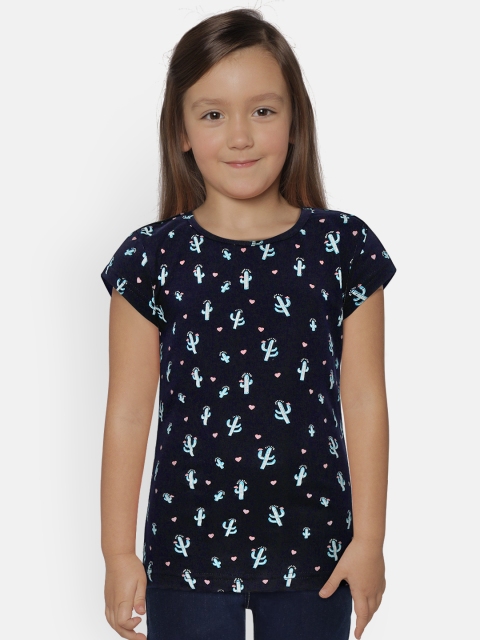 

Palm Tree Girls Navy Blue Printed Round Neck T-shirt