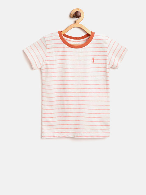 

Gini and Jony Boys White & Pink Striped Round Neck T-shirt