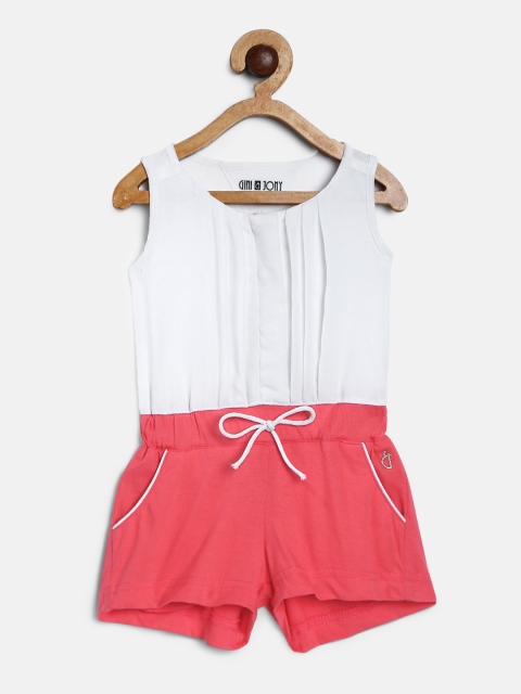 

Gini and Jony Girls Coral Pink & White Solid Playsuit