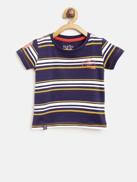 

Palm Tree Boys Navy Blue & White Striped Round Neck T-shirt