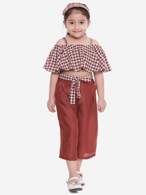 

AWW HUNNIE Girls Rust Red & White Checked Top With Cullotes