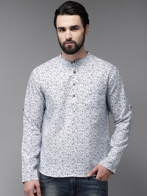 

Anouk Men White & Navy Blue Printed Straight Kurta