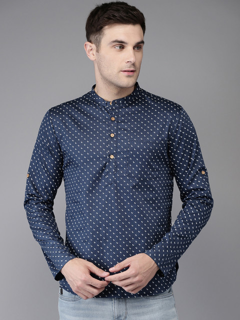 

Anouk Men Navy Blue Printed Straight Kurta