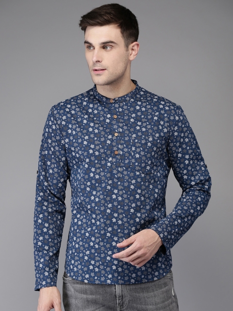 

Anouk Men Navy Blue Floral Printed Straight Kurta