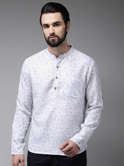 

Anouk Men White & Blue Printed Straight Kurta