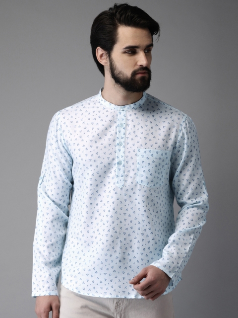 

Anouk Men Blue Printed Handloom Straight Kurta