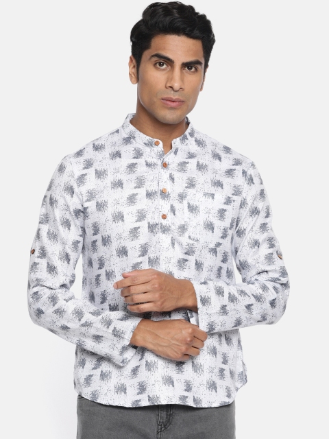 

Anouk Men White & Grey Printed Straight Kurta