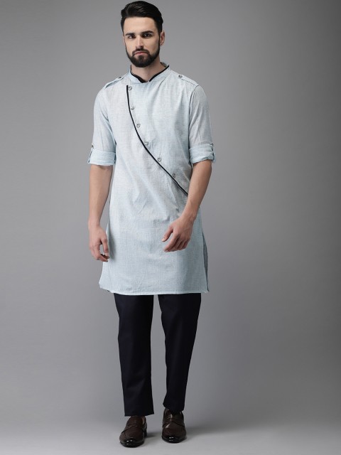 

Anouk Men Blue Solid Straight Kurta with Trousers