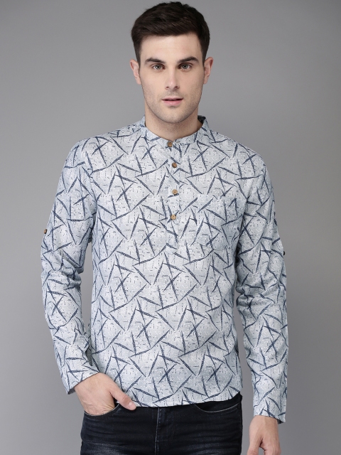 

Anouk Men Grey & Navy Blue Printed Straight Kurta