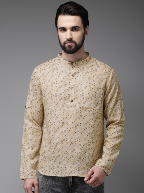 

Anouk Men Beige & White Floral Printed Straight Kurta