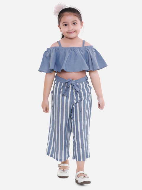 

AWW HUNNIE Girls Blue & White Solid Top with Palazzos