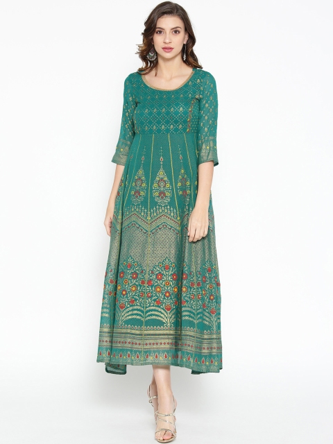 

AURELIA Women Green & Golden Printed Maxi Dress