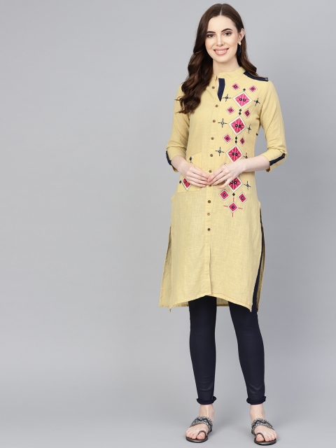 

Rangoli Jaipur Women Beige Embroidered Straight Kurta