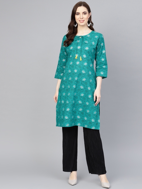 

Rangoli Jaipur Women Green & Black Printed Straight Kurta