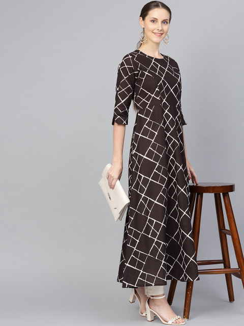 

Rangoli Jaipur Women Coffee Brown & Off-White Printed A-Line Kurta