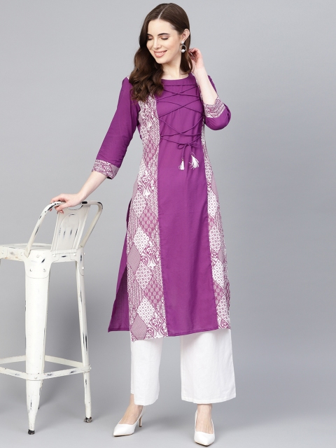 

Rangoli Jaipur Women Purple & White Printed Straight Kurta