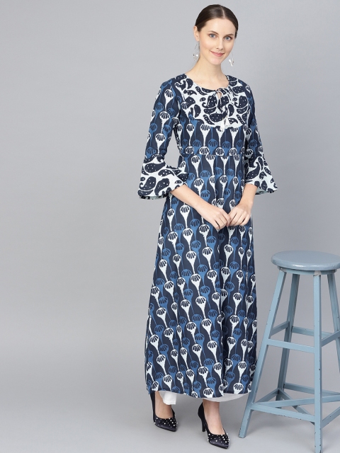 

Rangoli Jaipur Women Blue & White Printed A-Line Kurta