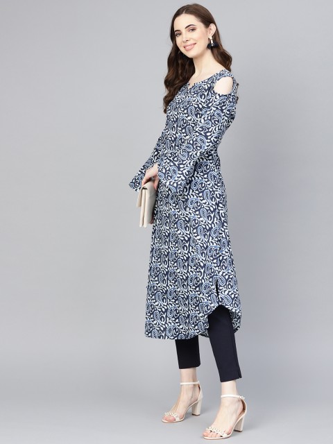 

Rangoli Jaipur Women Navy Blue & Off-White Printed A-Line Kurta